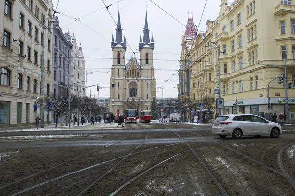 Prague Tsjechië Januari 2017Usual Dag Stad Stockafbeelding