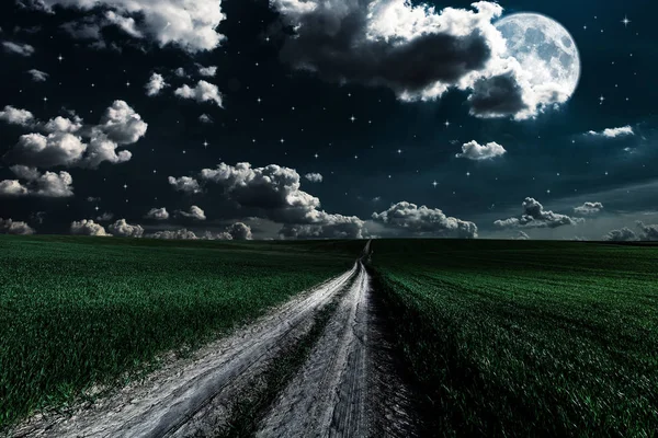 yeşil gece alan. yıldızlı gökyüzü