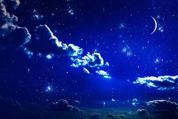 Background night sky with stars, moon and clouds. Elements of this image furnished by NASA