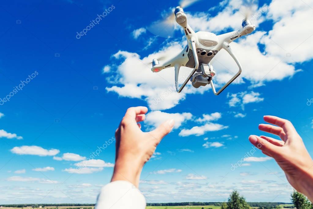 The drone and photographer's  hands