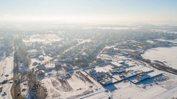 Aérea Ciudad Invierno Por Pequeño Río —  Fotos de Stock