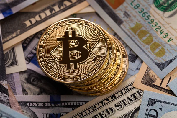 Bitcoins Oro Fondo Cuentas Dinero — Foto de Stock