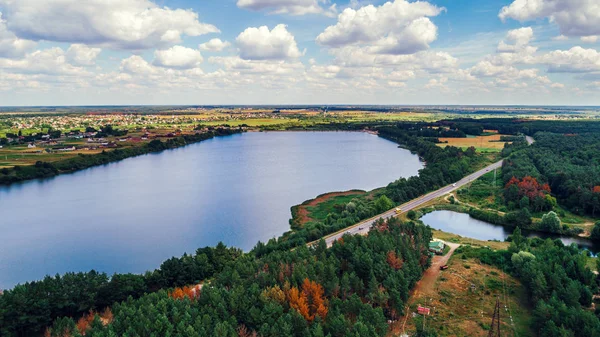 Dron Fotoaparátem Krásná Letní Říčka Výšky — Stock fotografie