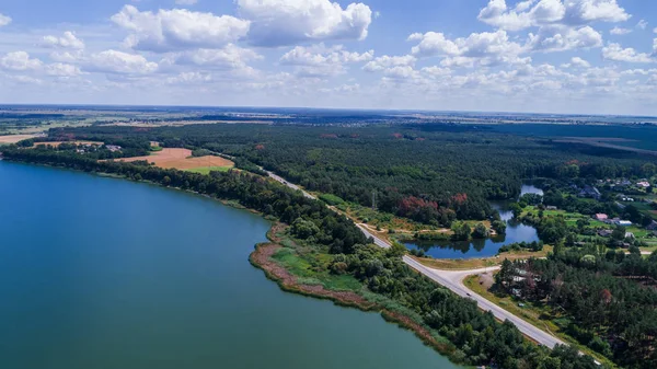 Dron Kamerą Piękna Letnia Rzeka Wysokości — Zdjęcie stockowe