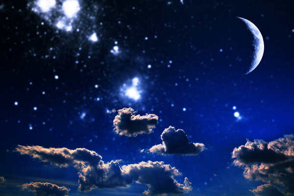 Background night sky with stars and moon. Elements of this image furnished by NASA