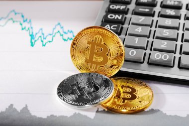 Altın bitcoin fiziksel para sembolü klavye