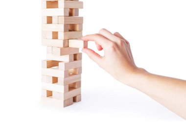 Ahşap bloklar ve elini kuleden almak bir blok