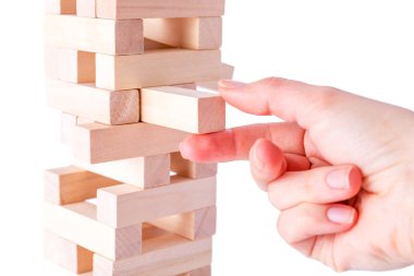 Ahşap bloklar ve elini kuleden almak bir blok