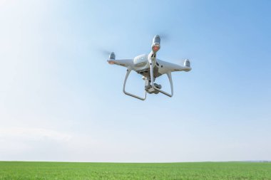 Dron kuad helikopteri yeşil mısır tarlasında