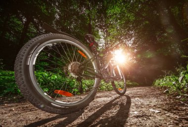 Bisikletle tepeden aşağıya doğru hızla inen dağ bisikleti. Motorcuların gözlerinden bak.
