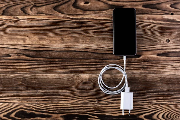 Cable Phone Chargers Wood Background — Stock Photo, Image