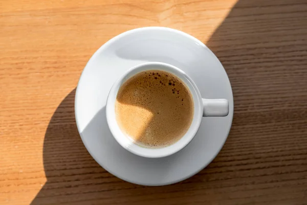 Coffee Cup Top View Wooden Table Background — Stock Photo, Image