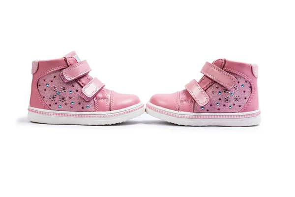 Roze Kinder Sneakers Geïsoleerd Een Witte Achtergrond — Stockfoto
