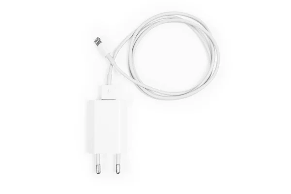 Kabel Handy Ladegeräte Isoliert Auf Weißem Hintergrund — Stockfoto