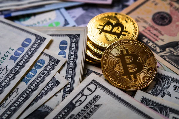 Bitcoin Oro Fondo Cuentas Dinero — Foto de Stock