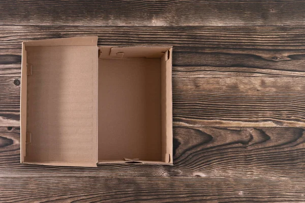 White Cardboard Box Wooden Background — Stock Photo, Image