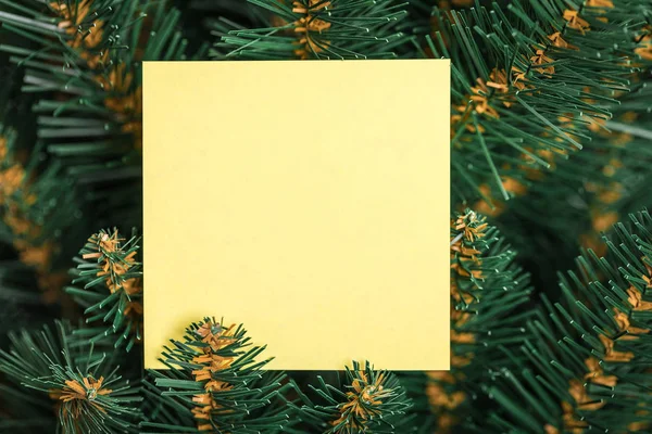 Χριστουγεννιάτικα κλαδιά δέντρου με χαρτί σημείωμα κάρτας. — Φωτογραφία Αρχείου