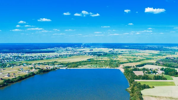 Drönare Med Kamera Vacker Sommar Liten Flod Från Höjd — Stockfoto