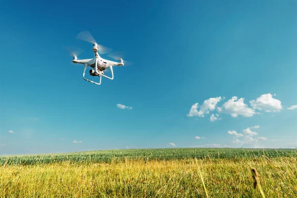 Drone Quad Copter Campo Milho Verde — Fotografia de Stock