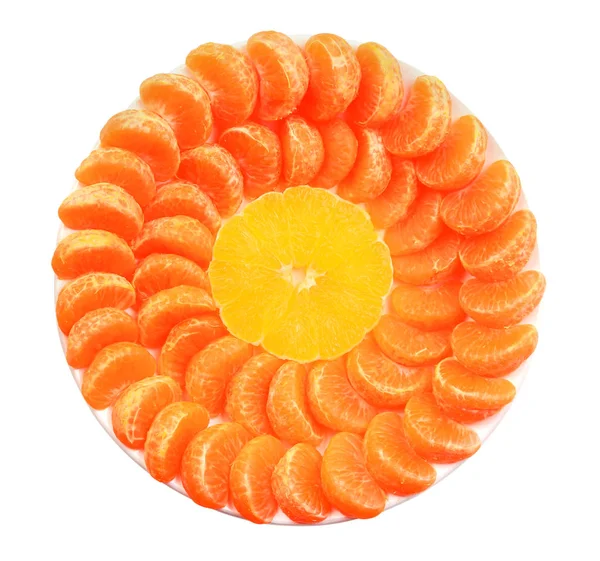 Plate with slices mandarin and orange — Stock Photo, Image