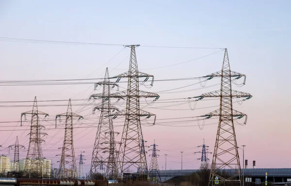 Power Line Outskirts Petersburg — Stock Photo, Image