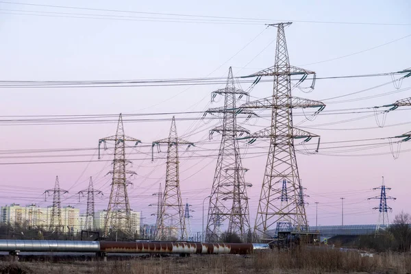 Línea Eléctrica Las Afueras San Petersburgo —  Fotos de Stock