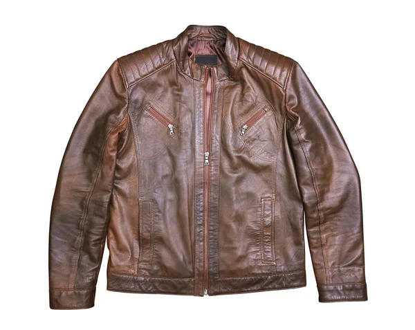 Brown Leather Jacket op wit — Stockfoto