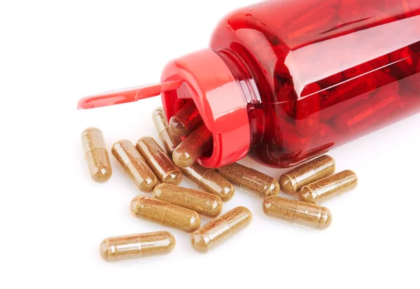 Pillen und Tablettenflasche — Stockfoto