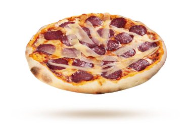 Beyaz arka planda pizza.
