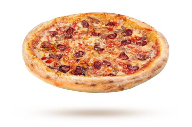 Beyaz arka planda pizza.