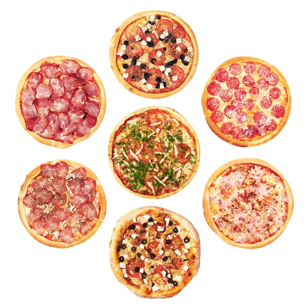 Conjunto de Pizza em um branco — Fotografia de Stock
