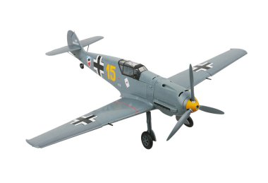 Messerschmitt 109E-3 uçağı. Modellik. Beyaz arkaplanda izole