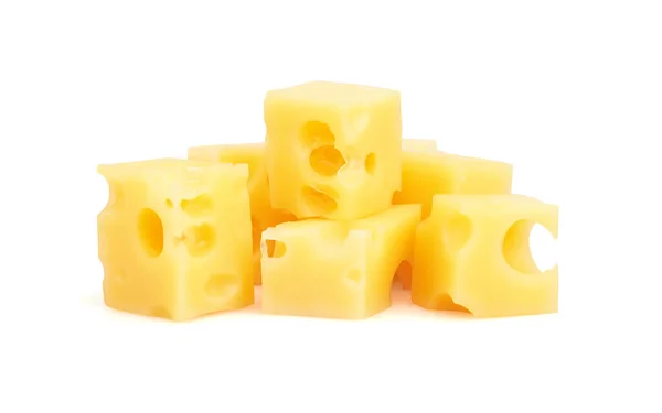 Многие Кусочки Сыра Изолированы Белом Фоне — стоковое фото
