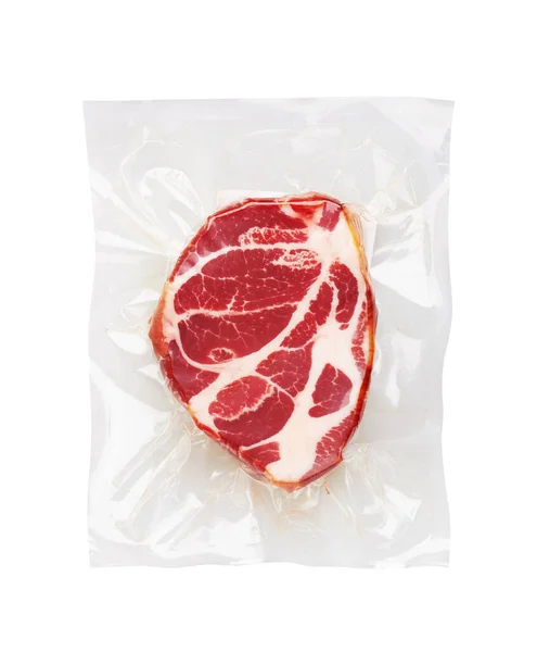 Frisches Rohes Fleisch Verpackung Isoliert Auf Weißem Hintergrund — Stockfoto