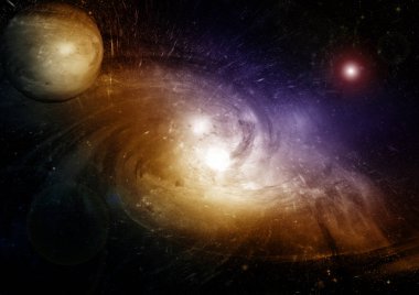 Uzak bir galaksideki yıldızlar, toz ve gaz bulutsusu