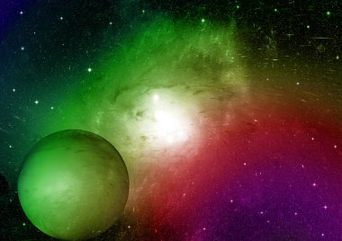 Uzak bir galaksideki yıldızlar, toz ve gaz bulutsusu