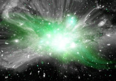 Uzak bir galaksideki yıldızlar, toz ve gaz bulutsusu