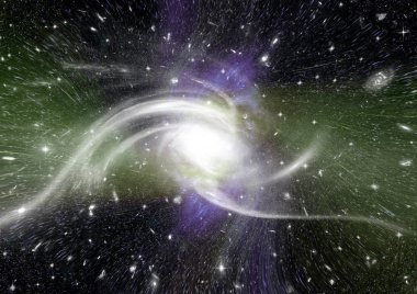 Uzak bir galaksideki yıldızlar, toz ve gaz bulutsusu