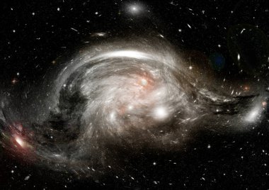 Uzak bir galaksideki yıldızlar, toz ve gaz bulutsusu