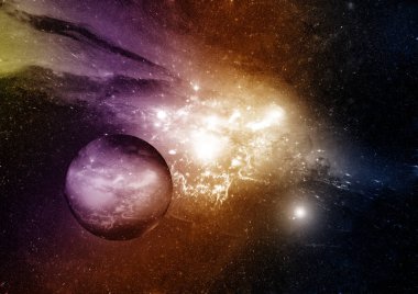 Uzak bir galaksideki yıldızlar, toz ve gaz bulutsusu