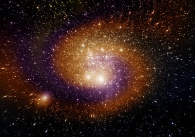 Uzak bir galaksideki yıldızlar, toz ve gaz bulutsusu