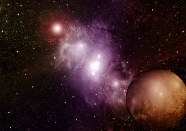 Uzak bir galaksideki yıldızlar, toz ve gaz bulutsusu