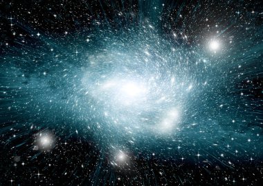 Uzak bir galaksideki yıldızlar, toz ve gaz bulutsusu