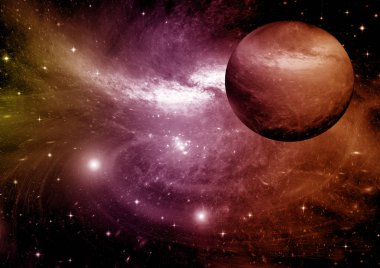 Uzak bir galaksideki yıldızlar, toz ve gaz bulutsusu