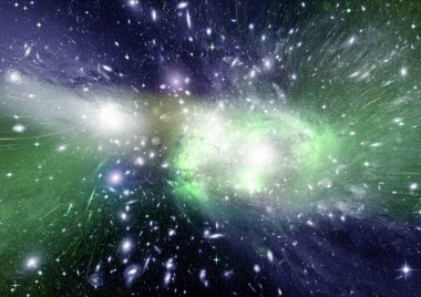 Uzak bir galaksideki yıldızlar, toz ve gaz bulutsusu