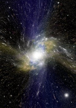 Uzak bir galaksideki yıldızlar, toz ve gaz bulutsusu