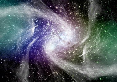 Uzak bir galaksideki yıldızlar, toz ve gaz bulutsusu