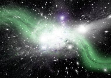 Uzak bir galaksideki yıldızlar, toz ve gaz bulutsusu