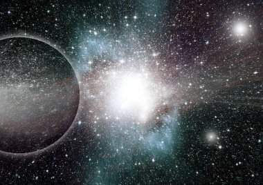 Uzak bir galaksideki yıldızlar, toz ve gaz bulutsusu