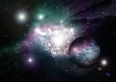 Uzak bir galaksideki yıldızlar, toz ve gaz bulutsusu